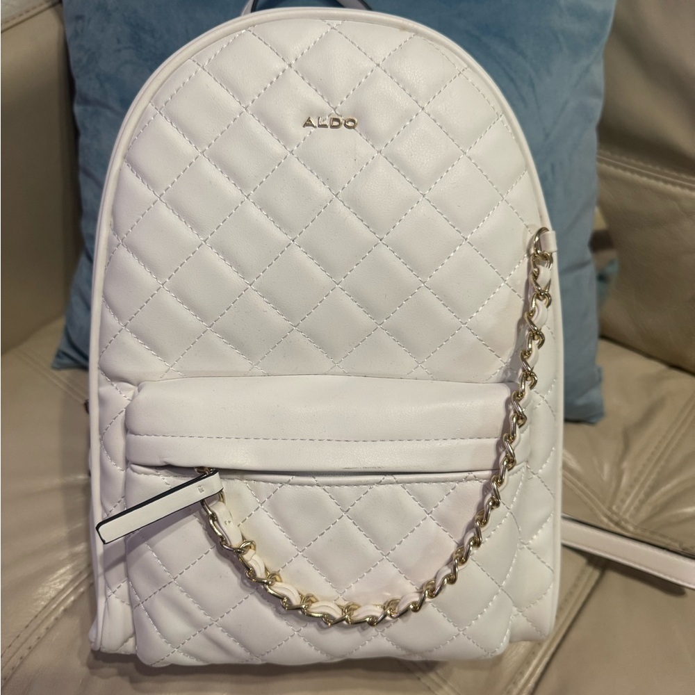 Aldo White Quilted Backpack with Gold Accents